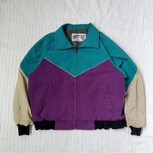 Vintage Deuces and Jacks Colorblock Blanket Lined Bomber Jacket | Size L